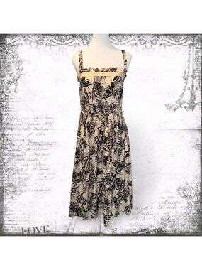 Tropical Vacation Midi Dress Summer Resort Flowy A-Line Spaghetti Strap